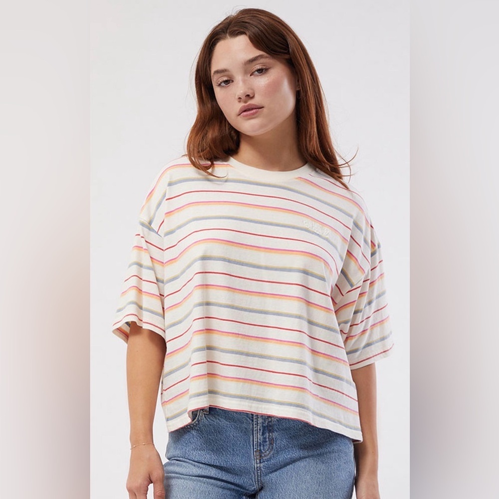 Billabong Feeling Free Cropped Multi-Color T-Shirt Oversized Size XS